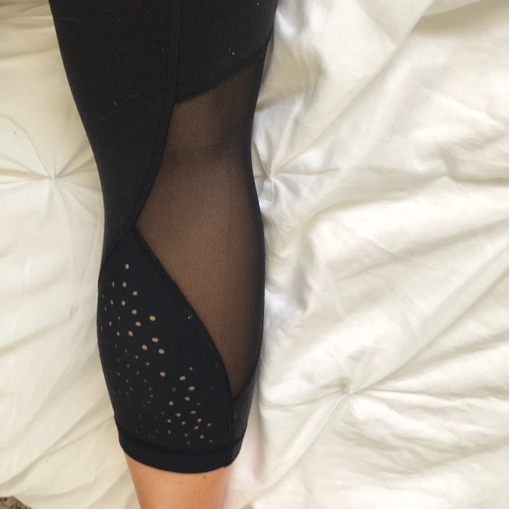 Lululemon crop leggings, laser cut detail and mesh